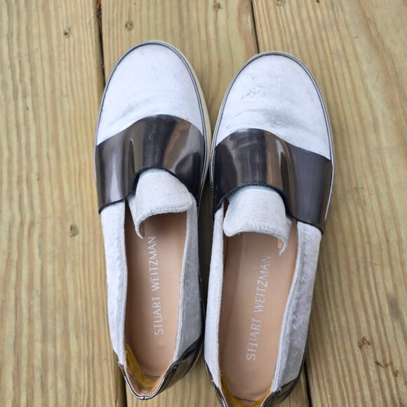 Stuart Weitzman Light Gray and Silver Slip-On Sneakers, Size 8 - Picture 7 of 7